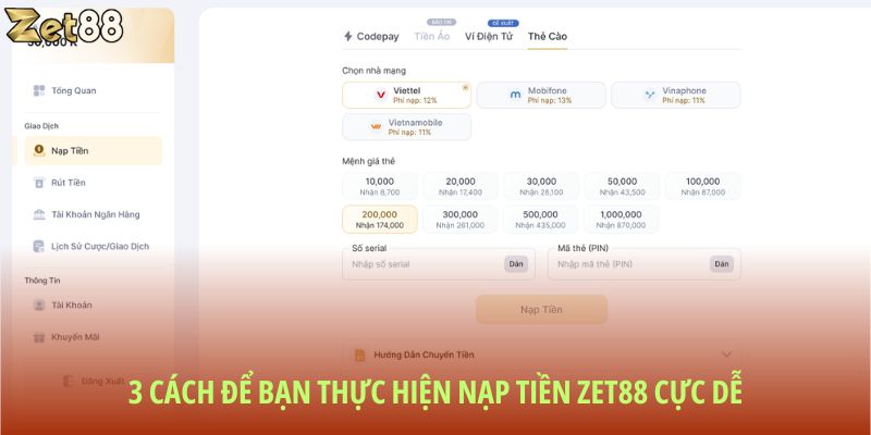 Nạp tiền Zet88